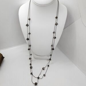 Black Metal Double Strand Crystal Necklace‎